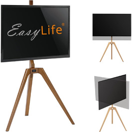 Підставка для телевізора EasyLife з дерева, штангель, трипод, для студії, до 65 дюймів, до 40 кг, поворотна, регульована по висоті, з управлінням кабелів, VESA до 400x400 (Чорний/Бук) (Білий/Волоський горіх)