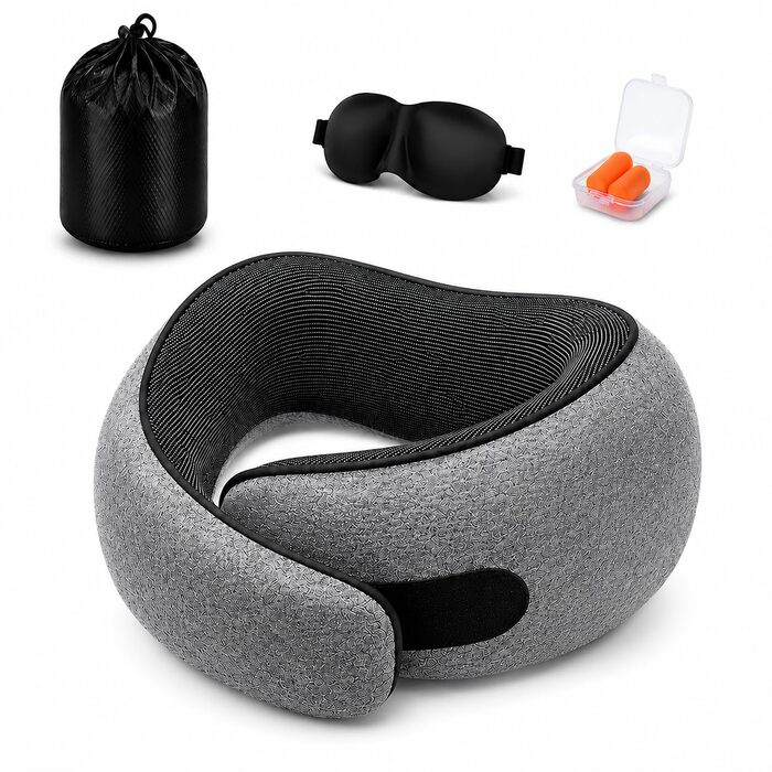 Ергономічна подушка для подорожей під шию з ефектом пам'яті (Memory Foam), темно-сіра