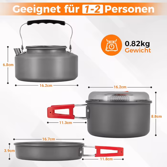 Bulin Camping Cookware Set, Outdoor Camping Cookset Aluminum, Camping Pots and Pans for 1-2-4-6 People Picnic Camping Hiking