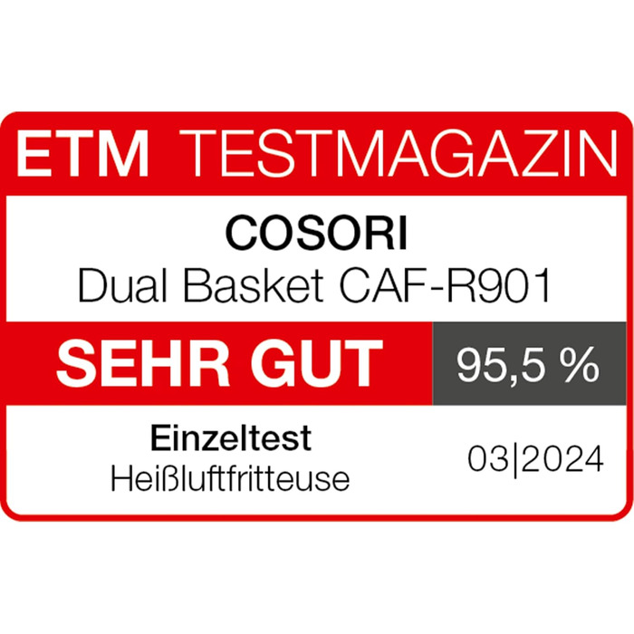 Фритюрниця з двома камерами COSORI Airfryer 8,5 л, 8-в-1, подвійна зона, з віконцем, енергозберігаюча, для 1-5 осіб, чорна