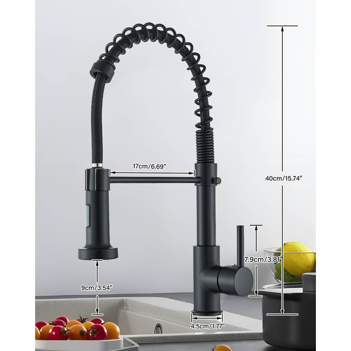 Кухвонний змішувач Hbronzeshower з висувною лійкою, 360° поворот, нержавіюча сталь, чорний