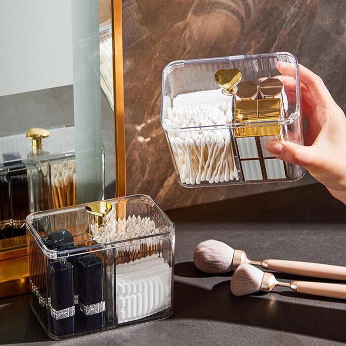 Контейнер для ватних паличок Veki з кришкою, прозорий, для ватних дисків, зубної нитки, косметики (зелений)