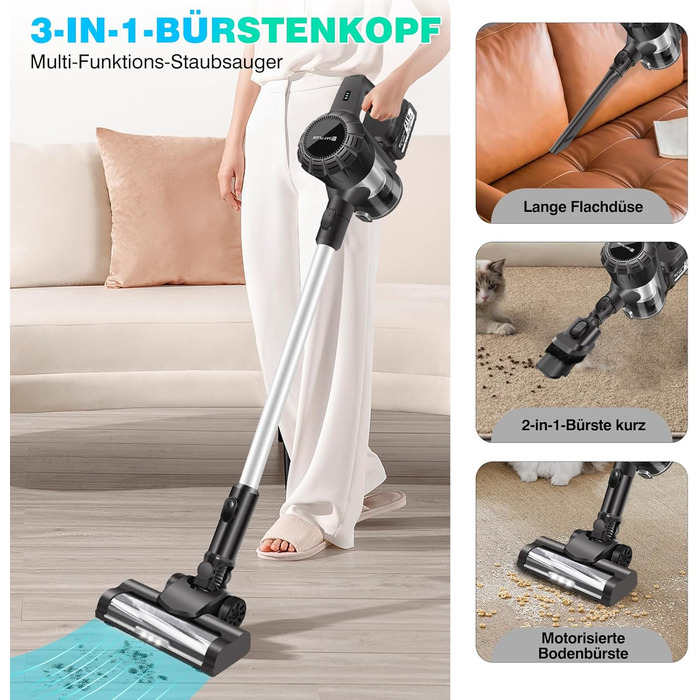 Бездротовий пилосос YouseaHome 15kpa з HEPA-фільтром та LED-підсвіткою, 2 батареї по 3000mAh, знімний ручний пилосос