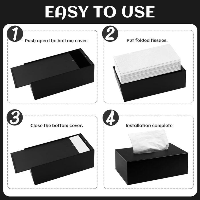 NIXRET Cosmetic Tissue Box 25 * 13 * 9 cm Acrylic Tissue Dispenser, Tissue Box with Magnetic Cover for Dining Room, Bathroom, Bedroom, Car, Office, Matte Black