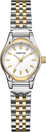 Жіночий золотистий наручний годинник CHEETAH: круглий малий циферблат, сталевий браслет, водонепроникний (Silver Gold White)