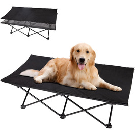 КінгКемп лежанка для собак, піднята лежанка для домашніх тварин, лежанка для собак на відкритому повітрі, чорна, 57 x 57 x 23 см (126 x 66 x 33 см)