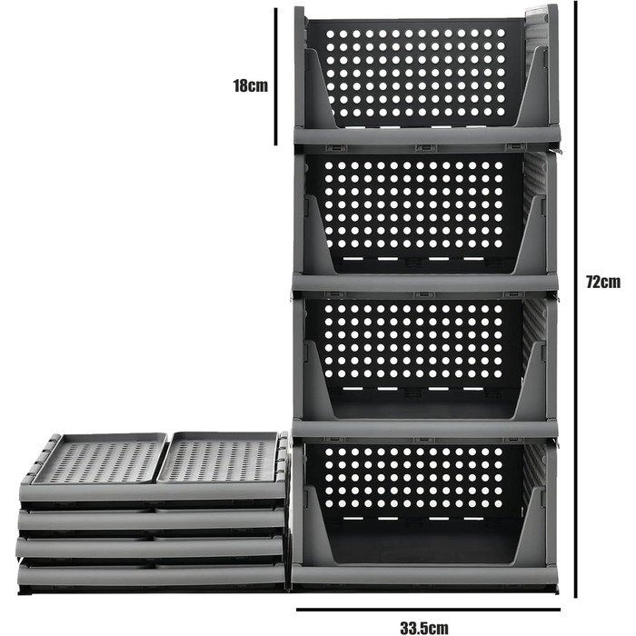 RMAN 4-Piece Closet Organizer Stackable Folding Closet Organizer for Drawers, Closet Organizer, Storage Boxes, Kitchen, Bathroom (Gray)