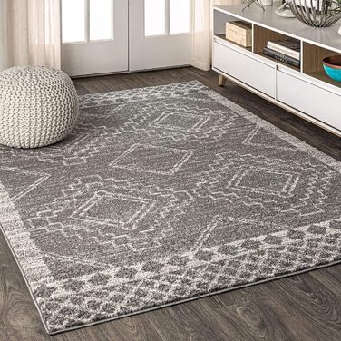 JONATHAN Y MOH200C-8 Amir Moroccan Beni Souk Rug Bohemian Farmhouse Rustic Geometric, easy care, bedroom, kitchen, living room, unclipped, 240 cm x 300 cm, gray, cream