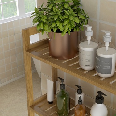 kleankin 3-Tier Toilet Bowl Shelf Bathroom Storage Rack with Tip-Over Protection Bamboo, Natural, Space-Saving Storage Shelf for Bathroom