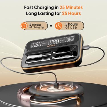 Інструмент Inkbird INT-12-BW: Бездротовий термометр для м'яса з Bluetooth 5.4 та Wi-Fi, водонепроникний (IP67), для приготування на грилі, в духовці, коптильні, ротатерії та аерофритюрниці