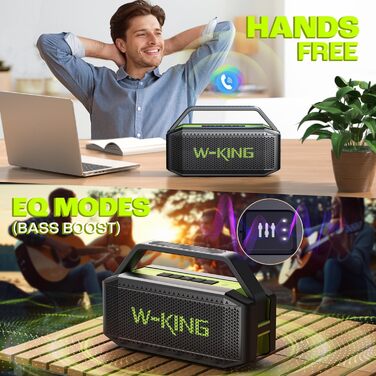 W-KING Bluetooth колонка 100W (60W) IPX6, портативна, глибокий бас, до 40 годин, TF/AUX/EQ, зелена