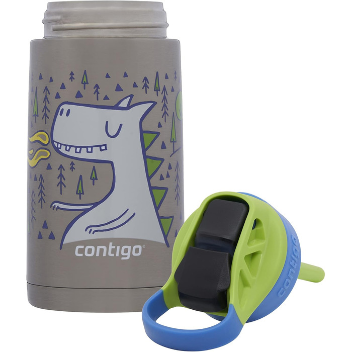 Contigo Kinder Easy Clean Autospout Water Bottle with Straw, BPA-Free Durable Water Bottle, 100% Leak-Proof, Easy to Clean, Ideal for Daycare, Kindergarten, School, and Sports, 420 ml (Matcha Dragon, Stainless Steel)