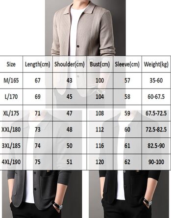 Чоловічий в'язаний жакет з ревером та довгими рукавами, з кишенями, бежевий, для осені