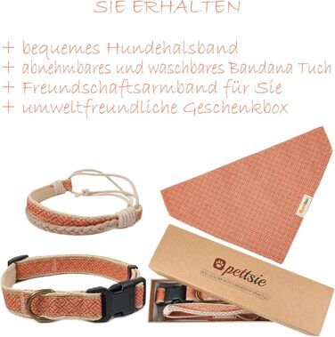 Нашийник для собак Pettsie з банданою та браслетом дружби, регульовані розміри S, M, L, знімний бандана, приваблива упаковка, для любителів собак, зелений (S 25,4-39,4cm, помаранчевий)