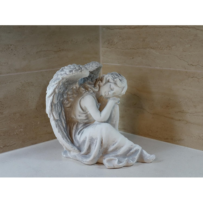gartendekoparadies.de Sleeping Angel, Stone Figure H. 25 cm, 6 kg, Grey, frost-proof made of cast stone for outdoor use