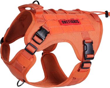 Тактичний нашийник для собак OneTigri Fire Watcher 2.0 з металевою пряжкою, з ручкою, No Pull, для великих собак, MOLLE, чорний (XL, помаранчевий)