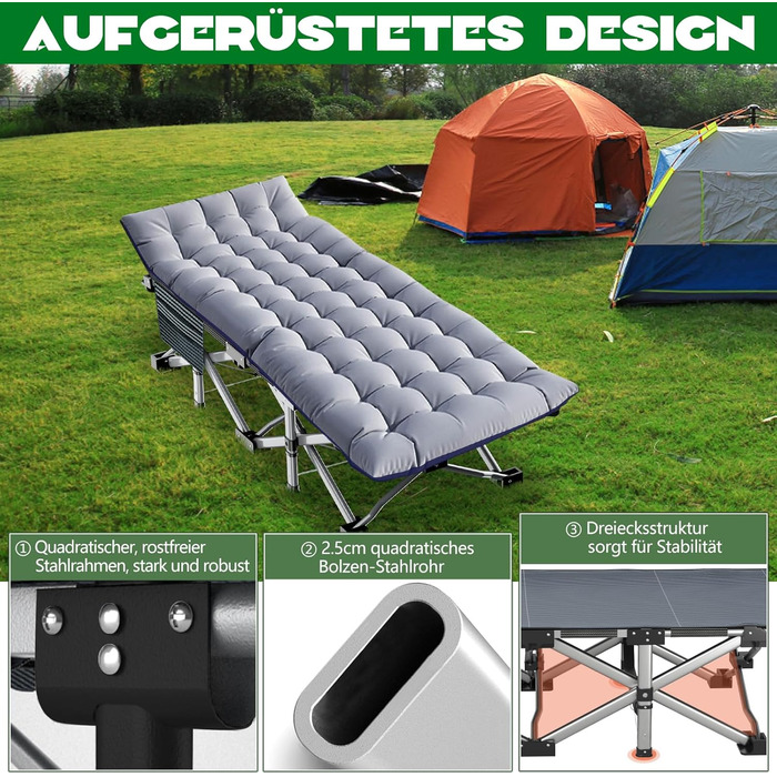 Розкладне ліжко ZIKEBTUY для кемпінгу та відпочинку: міцне, з матрацом, 200 кг, 190x71x36 см