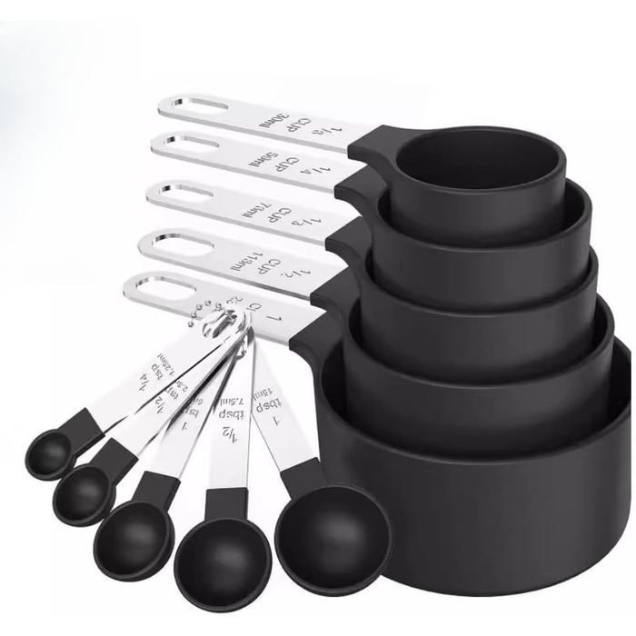 Stainless Steel Measuring Cups, Plastic, Measuring Spoon Set, 10-Piece