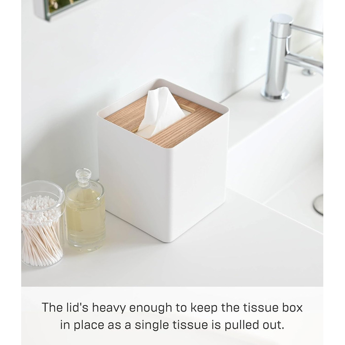 Yamazaki 5180 RIN Tissue Case Square, White, Steel/Wood, 13 x 13 x 15.5 cm