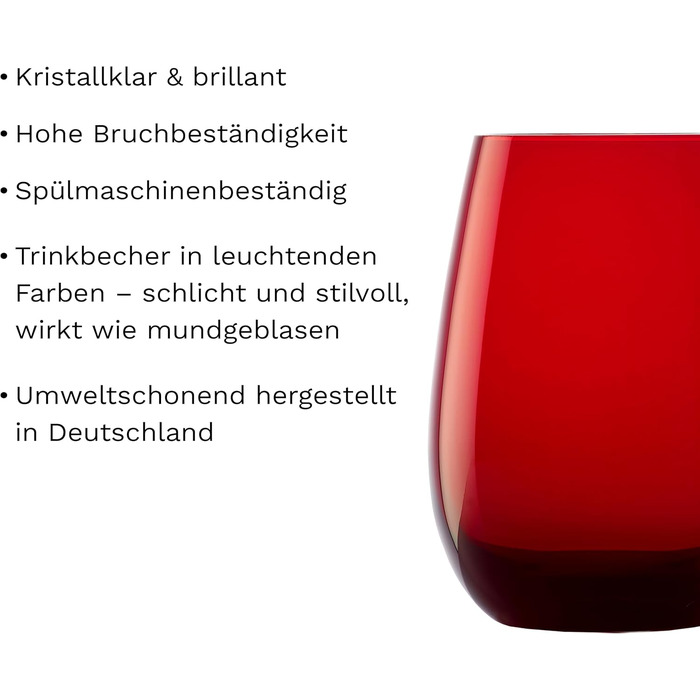 Stölzle Lausitz ELEMENTS Glasses 465 ml Red I Drinking Glasses 6-Piece Set I Dishwasher-Safe Glass Set I High Impact Resistance I Universal Glasses as Water Glasses, Juice Glasses, Whiskey Glasses