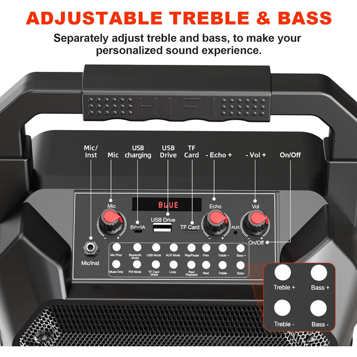 Портативна караоке-машина з Bluetooth, мікрофоном та підключенням TF/USB/FM/AUX для дому та вечірок (2 мікрофони)