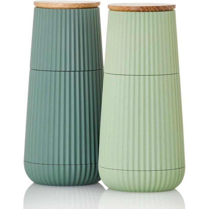 Набір для перцю та солі AdHoc MP155 Scape з керамічним жорном CeraCut®, регулювання помелу, темно-зелений & світло-зелений, у подарунковій упаковці