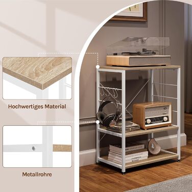 WOLTU Kitchen Shelf, Freestanding Shelf, Microwave Holder, Baker's Rack, Metal Shelf with Wood and Steel, with 3 Shelves, approx. 60 x 40 x 82 cm, White + Light Oak