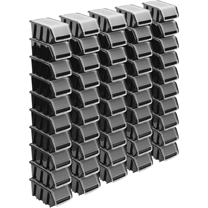 Stackable Boxes Set – 50 x Stackable Boxes with Lid 155x100x70 mm – Transparent Storage Boxes, Black