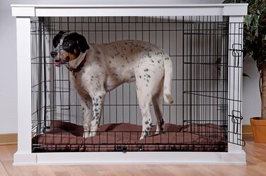 Дерев'яний вольєр для собак Dobar® розмір M - Будка для собак з поверхнею столу - Будка для собак для дому - Будка для собак з масиву дерева - журнальний столик - 83 x 55 x 59 см - Білий