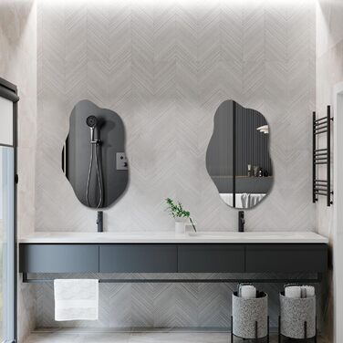 Дзеркало Boromal Spiegel чорного кольору 40x60 см з металевим обрамленням для ванної кімнати, туалетного приміщення, спальні (62 x 90 см, асиметричний стиль B)