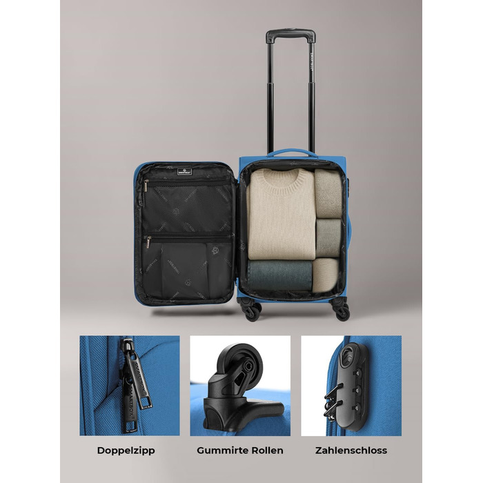 Набір валізак SMARTBOX 3 шт. для жінок та чоловіків | Легкі та міцні валізи-ролери, якісний softcase, 4 колеса та кодовий замок | Розширювані | Slate-blue (Сіро-блакитний), розмір S (56 см)