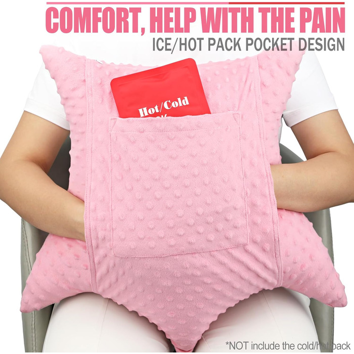 BNR Star-Shaped Hysterectomy Pillow for Abdominal Surgery with 2 Pockets, Hysterectomy Pillow, a Must-Have for Recovery, Post-Surgery Gift, Abdominal/Tummy Pillow, Minky Dot Coral