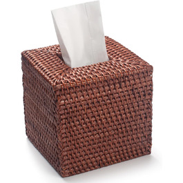 Square Rattan Cosmetic Tissue Boxes, Tissue Box Holder Dispenser for Home Office, 14.5 x 14.5 x 14.5 cm, Honey Brown