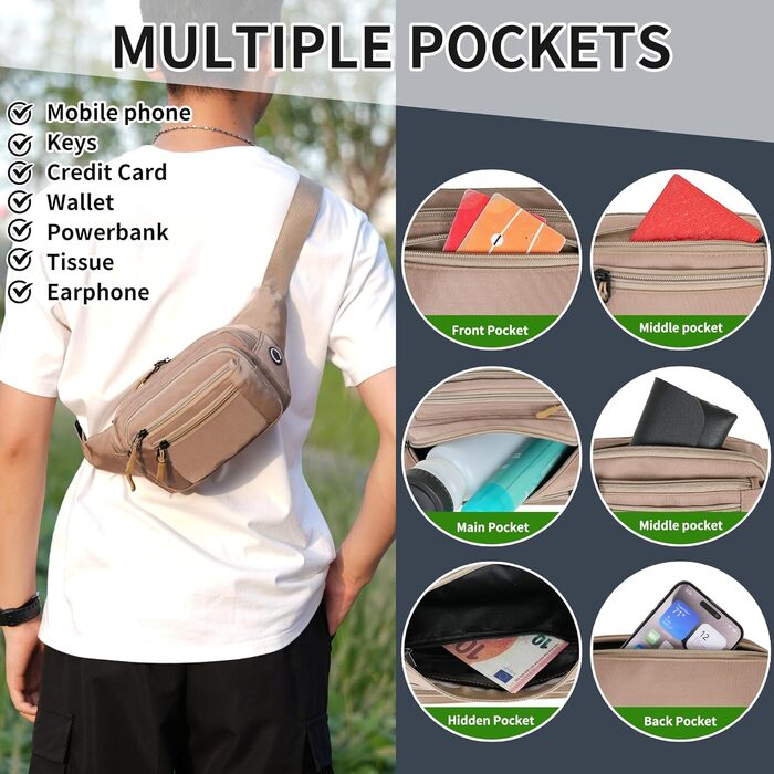 Поясна сумка на пояс, на стегно, унісекс, сучасна, для подорожей, активного відпочинку, собак, чоловіків та жінок (Хакі)