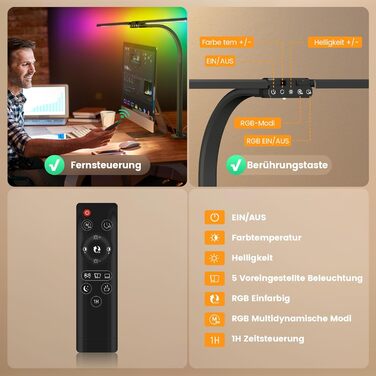 SIBRILLE Dual-Head LED Desk Lamp - Dimmable, Adjustable, RGB, Eye Protection for Office & Home