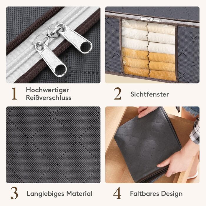 Органайзери для зберігання Lifewit 4 шт. по 35л, під ліжко, для одягу, ковдр, постільної білизни, сірий колір