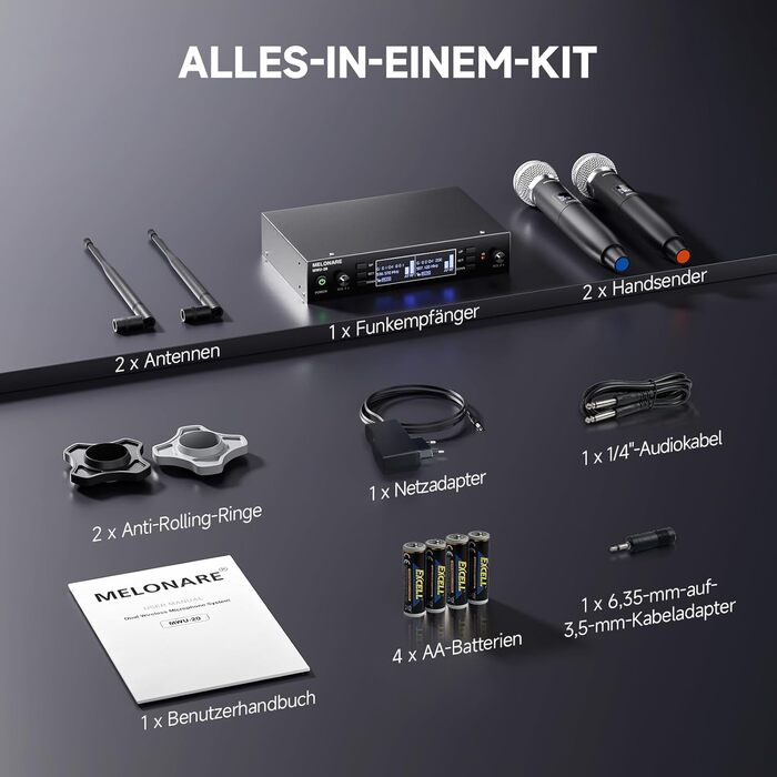 Система бездротового мікрофону Dual Channel MELONARE, професійний комплект, UHF, дальність 100 м, для співу, караоке, церкви