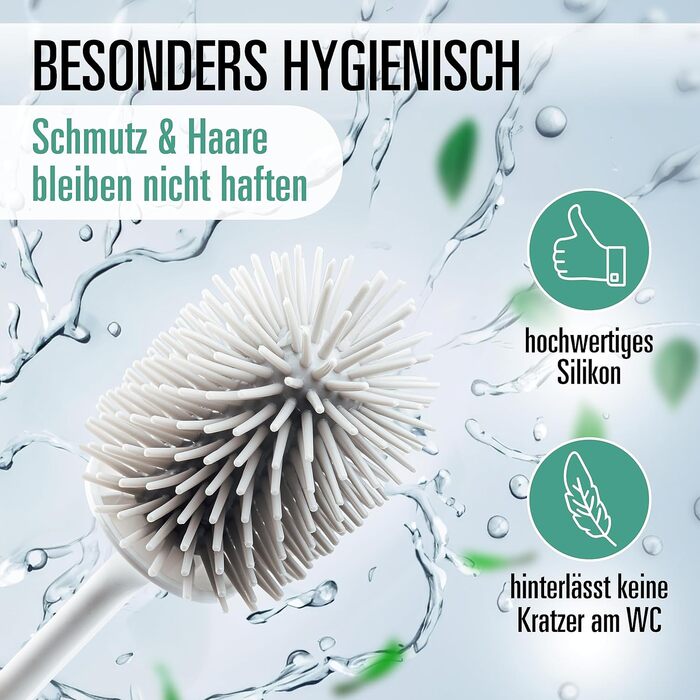 Силіконова щітка для туалету - гігієнічна, швидковисихаюча, з підставкою, для підвішування на стіну без свердління, з підйомником для кришки унітазу