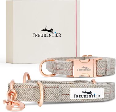 Dog collar and 2m dog leash set in an elegant design - Adjustable dog leash - Includes gift box - For small, medium & large dogs - Classic Collection, The Original (37-58cm)