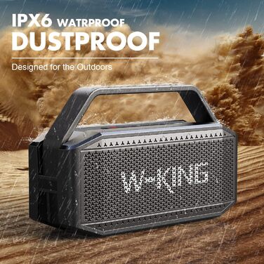 W-KING Bluetooth колонка 100W (60W) чорна, портативна, водонепроникна IPX6, глибокий бас, до 40 годин, AUX, TF, EQ для вечірок та активного відпочинку