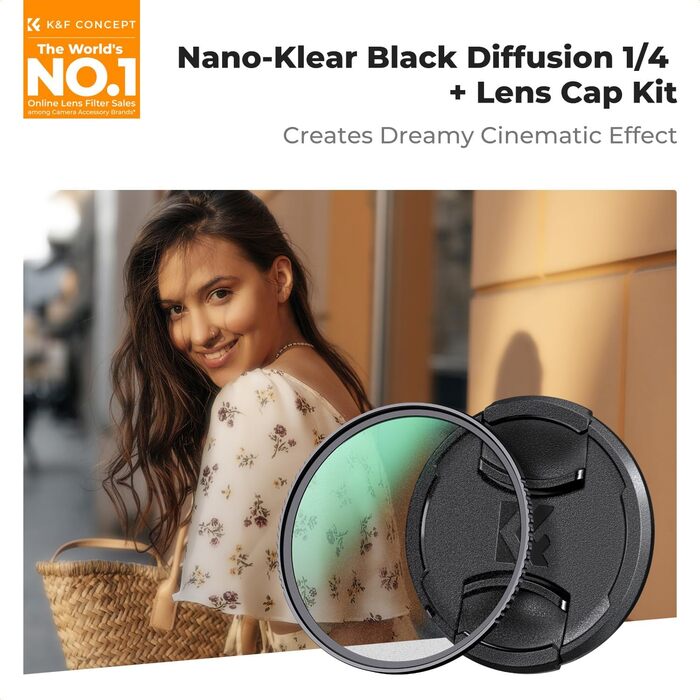 Фільтр K&F Concept Black Mist 1/4 58mm з кришкою об'єктива, мікрофіброю та захисним склом з 18-шаровим нанопокриттям (Nano Klear)