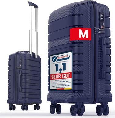 Чемодан GENTOR великий з колесами 64x44x24 см – легкий жорсткий валіза Trolley з TSA-замком – валіза з жорстким корпусом для подорожей та відпочинку (M, темно-синій)