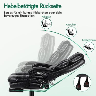 Офісне крісло ALFORDSON з регулюванням нахилу 150°, обертання 360° та підставкою для ніг. PU-шкіра, глянцевий чорний колір Palmer. Підходить для роботи та геймінгу.