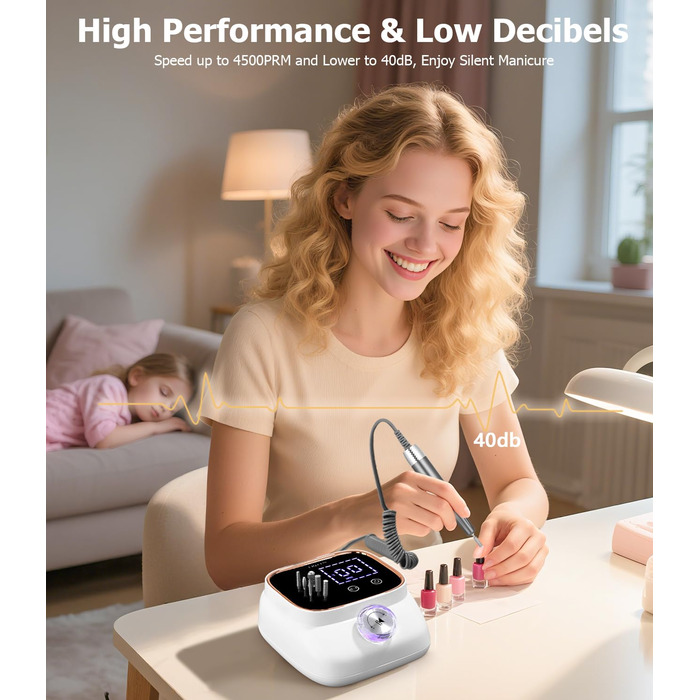 Електрична машинка для манікюру та педикюру 45000 RPM з LCD-дисплеєм та набором аксесуарів, професійний фрезер для гелевих нігтів, портативна електрична машинка для шліфування нігтів, золота