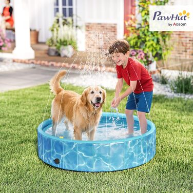 PawHut Басейн для собак 160 x 30 см, складаний, з неслизьким покриттям, блакитний. Підходить для собак та котів