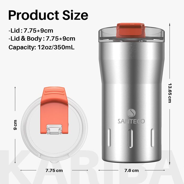 Термокружка SANTECO з нержавіючої сталі, 350 мл, з подвійними стінками, ізольована, 6 годин зберігає тепло, без BPA, з прозорою кришкою, темно-зелена