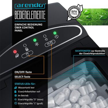 Stainless steel ice maker, ice cube maker, ice maker machine 1.8 Liter ice cube maker, ice cream machine with cooling, ice cube sizes small and large, status LEDs ABS BPA free, silver stainless steel (A: Cool Grey)