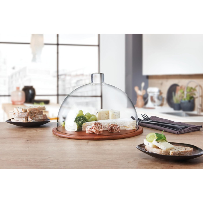 LEONARDO HOME Wooden Cheese Board and Glass Cloche, Cheese Board with Glass Dome, 2-Piece Set, Ø 280 mm, 018519