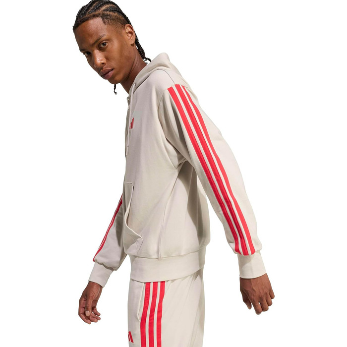 Чоловіча толстовка-худі Adidas Essential Three Stripes на блискавці з французьким махровим трикотажем (M, Wonder Alumina/Pure Ruby)