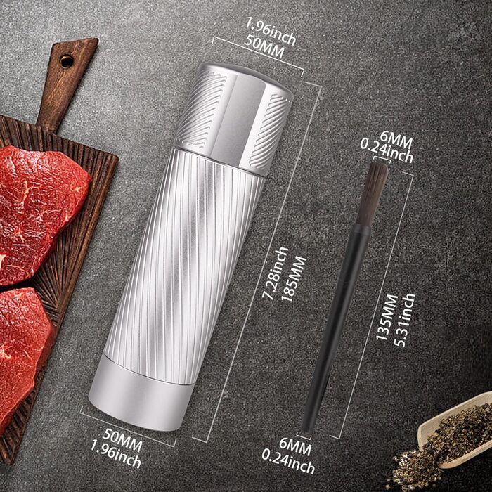 Homnoble Professional Salt Mill, High-Performance Manual Metal Salt Mill, Robust Refillable Salt Mill with 12 Adjustable Coarseness Settings and Ceramic Grinder